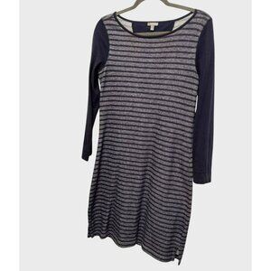 Talbots Womens Striped Knit Dress Navy & Gray Long Sleeve Size MP Lightweight